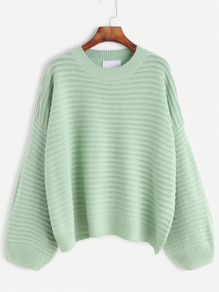 Romwe Pale Green Dropped Shoulder Seam Textured Sweater
