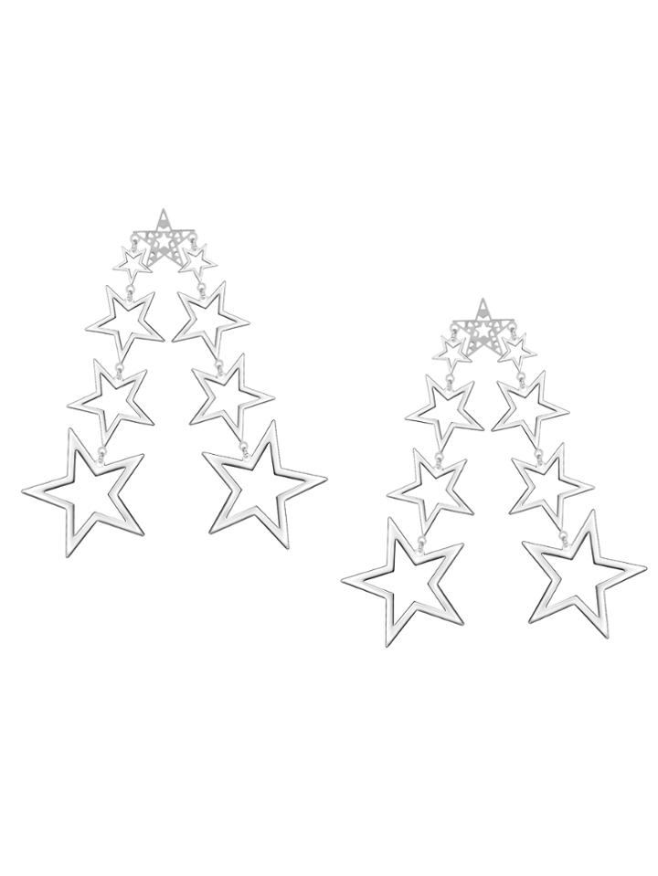 Romwe Silver Plated Hollow Out Star Statement Drop Earrings