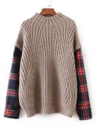 Romwe 2 In 1 Gingham Sleeve Sweater
