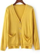 Romwe Dip Hem Pockets Slit Back Yellow Cardigan