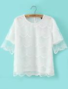 Romwe Round Neck Sheer Lace Top