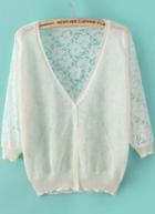 Romwe Back Lace Hollow White Cardigan