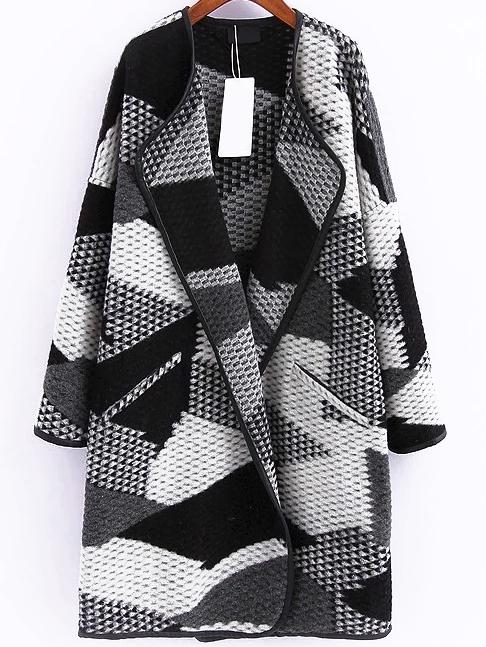 Romwe Shawl Collar Plaid Coat With Pockets