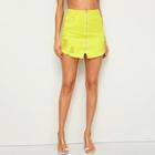 Romwe Neon Yellow Ripped Raw Hem Zip Up Denim Skirt