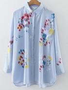 Romwe Blue Vertical Striped Paint Splash Blouse
