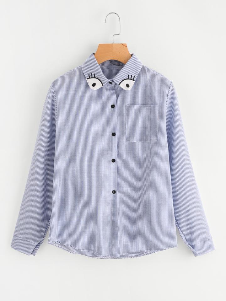 Romwe Eye Patch Neck Striped Shirt