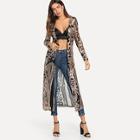 Romwe Contrast Sequin Open Front Outerwear
