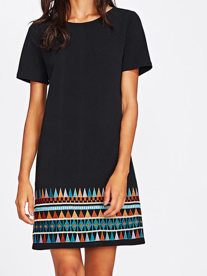 Romwe Aztec Embroidered Hem Dress