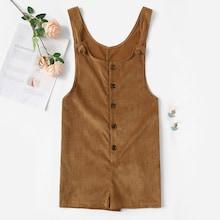 Romwe Button Detail Pinafore Corduroy Jumpsuit