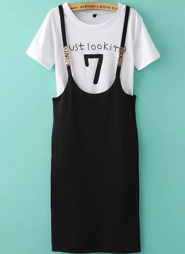 Romwe Letter Print Top With Straps Slim Skirt