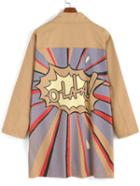 Romwe Lapel Letter Print Buttons Pockets Khaki Coat