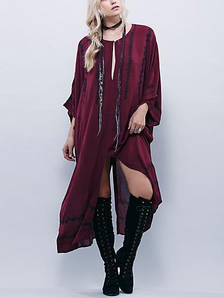 Romwe Round Neck Embroidered Split Red Dress