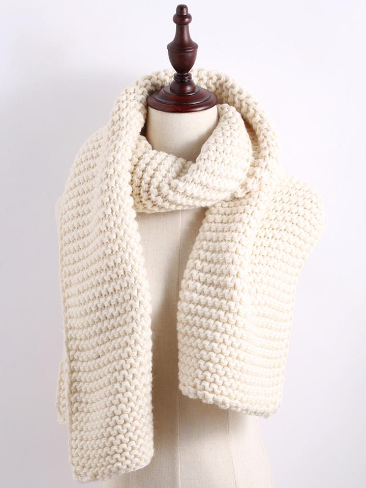Romwe Beige Cable Knit Acrylic Wide Scarf