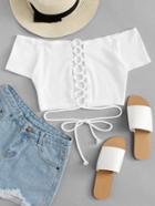 Romwe Off Shoulder Lace Up Crop Top