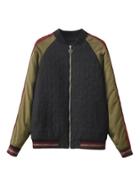 Romwe Contrast Sleeve Tiger Embroidery Padded Jacket