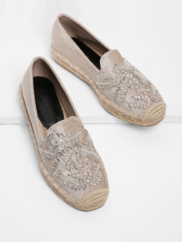 Romwe Rhinestone Decorated Cap Toe Flats