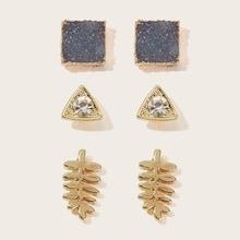 Romwe Triangle & Square Shaped Stud Earrings 3pairs