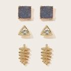 Romwe Triangle & Square Shaped Stud Earrings 3pairs
