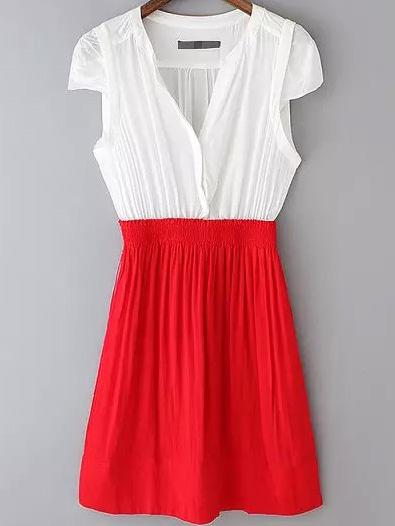 Romwe V Neck Color-block Dress