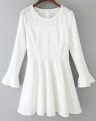 Romwe Flouncing Lace White Dress