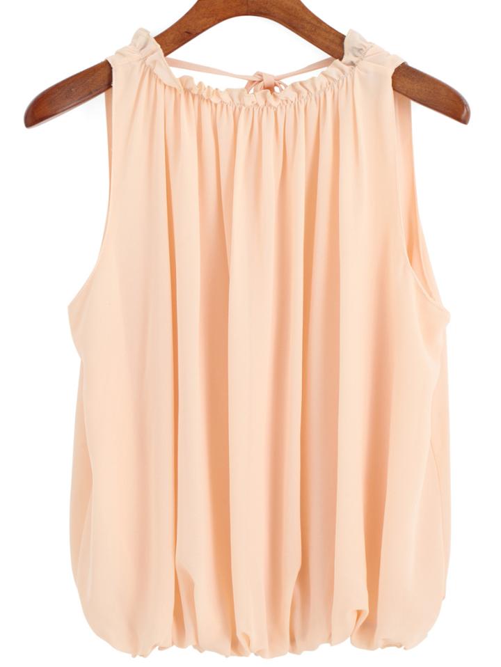 Romwe Open Back Chiffon Apricot Tank Top