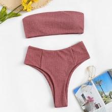 Romwe Rib-knit Bandeau Bikini Set