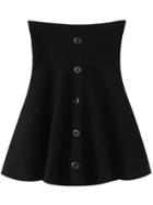 Romwe Black Buttons Knit Flare Skirt