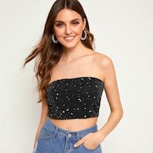 Romwe Star And Moon Print Bandeau Top