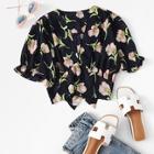 Romwe Knot Back Floral Top