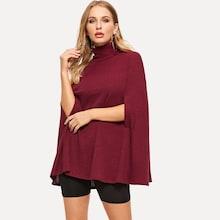 Romwe Turtleneck Rib-knit Cape Top