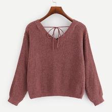 Romwe V Neck Knot Detail Sweater