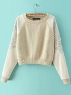 Romwe Round Neck Embroidered Apricot Sweater