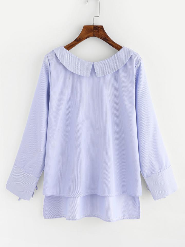 Romwe Dip Hem Lace Up Tie Cuff Striped Top