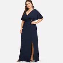 Romwe Plus Deep V Neck Split Hem Dress