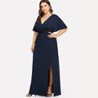 Romwe Plus Deep V Neck Split Hem Dress