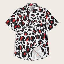 Romwe Guys Leopard Single Breasted Shirt