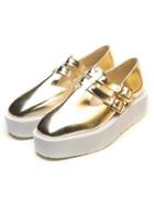 Romwe Gold Square Toe Buckle Strap Flat Shoes