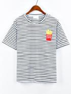Romwe French Fries Embroidered Striped T-shirt - White