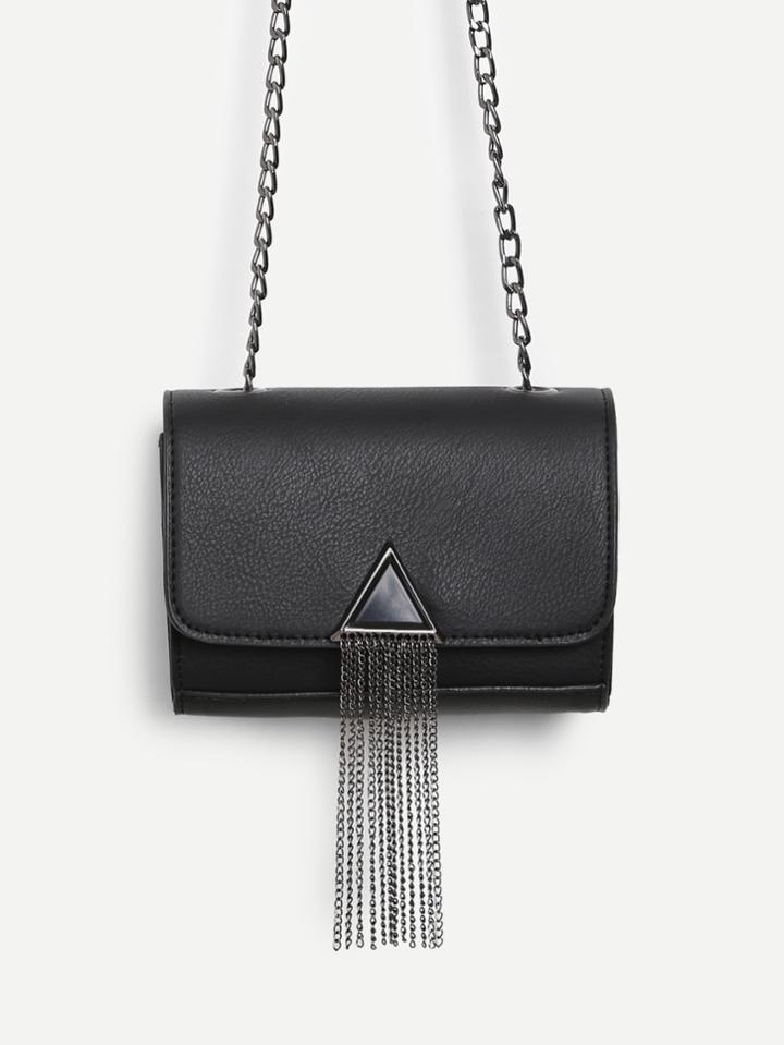 Romwe Chain Tassel Flap Pu Shoulder Bag
