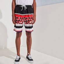 Romwe Guys Striped Random Floral Print Shorts