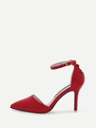 Romwe Red Pointed Out Ankle Strap Pumps