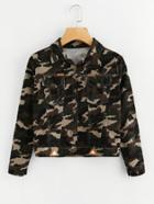 Romwe Camo Print Single Breasted Jacket