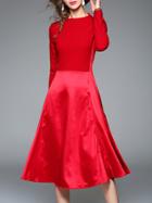 Romwe Red Knit A-line Combo Dress