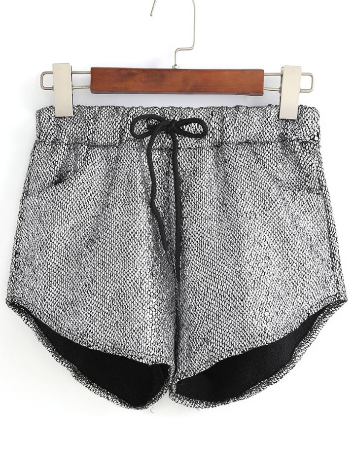 Romwe Drawstring Silver Shorts