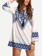 Romwe Tribal Print Tassell-tied Tunic Dress