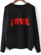 Romwe Black Crew Neck Sweater With Contrast Letter Pattern