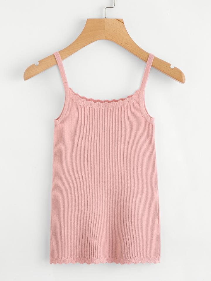 Romwe Scallop Trim Ribbed Cami Top