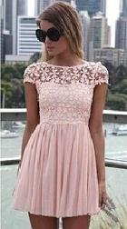 Romwe Backless Lace Pleated Pink Dress