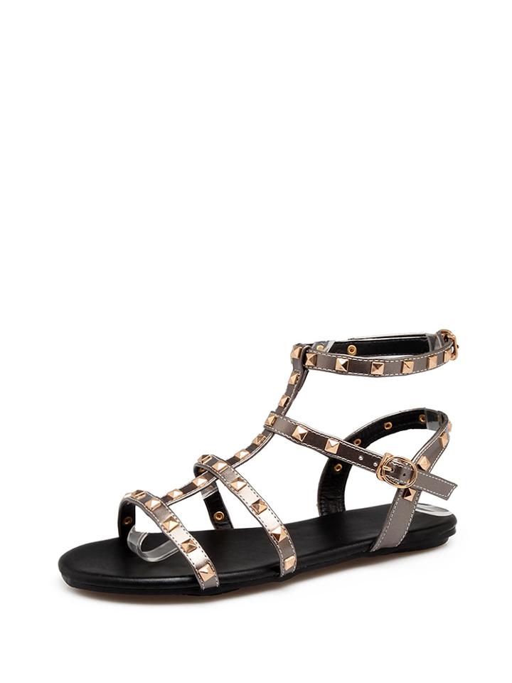 Romwe Studded Detail Caged Flat Sandals
