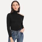 Romwe Cut Out High Neck Solid Jumper